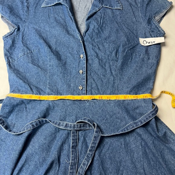 Robbie Bee Denim Jean Dress Size 14 Midi Shirt Dress Rhinestone Buttons Collared - Picture 8 of 13